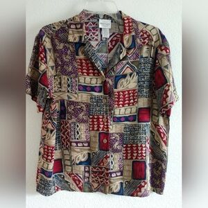 Fun Vintage Bentley Shirt Colorful Patchwork Geometric Print Medium Chest 38"